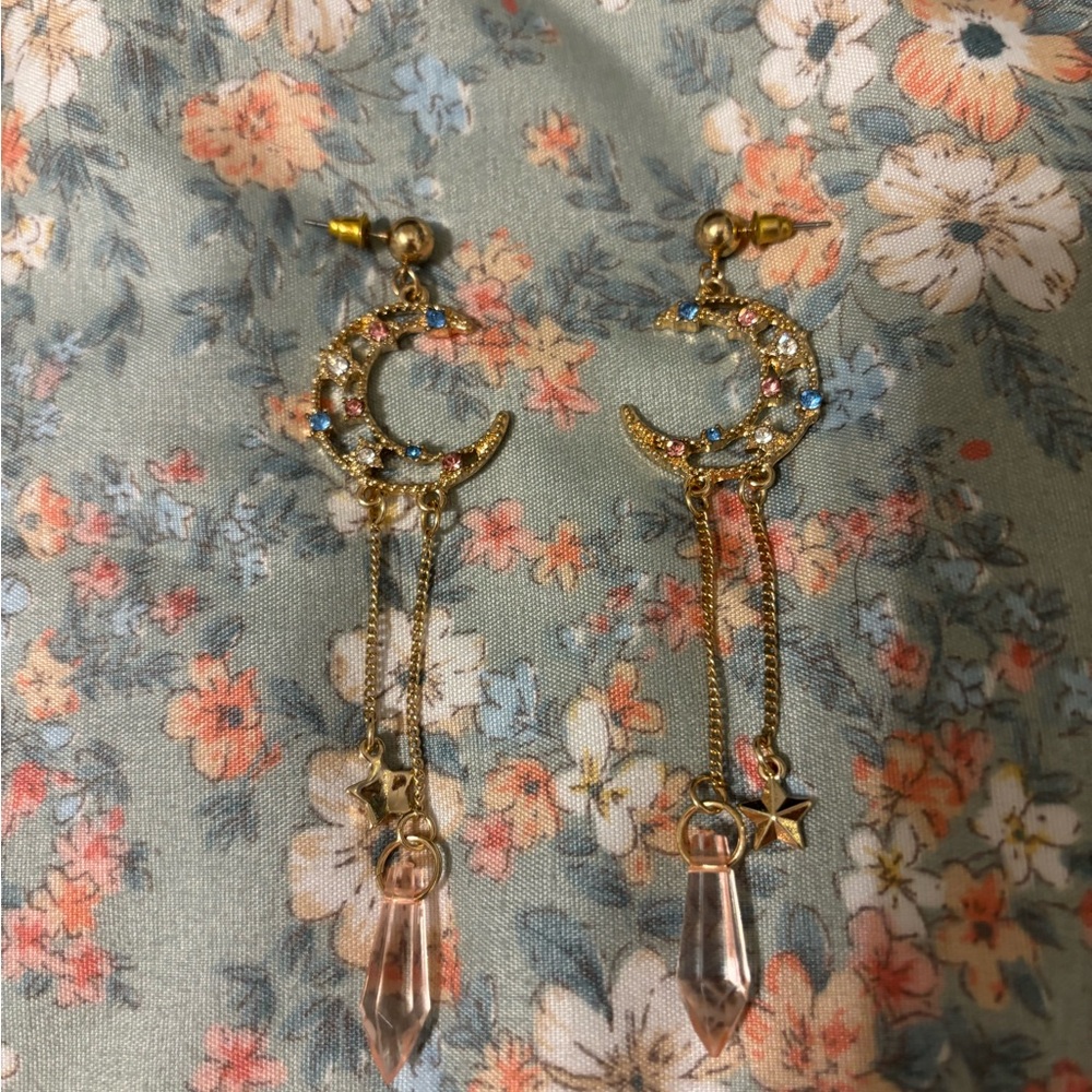 Gold Crescent Moon Earrings Anime Cosplay